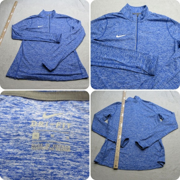 Nike Shirt Womens Medium Blue Dri-FIT Thumbholes Reflective 1/2 Zip Pullover Run - Picture 1 of 13